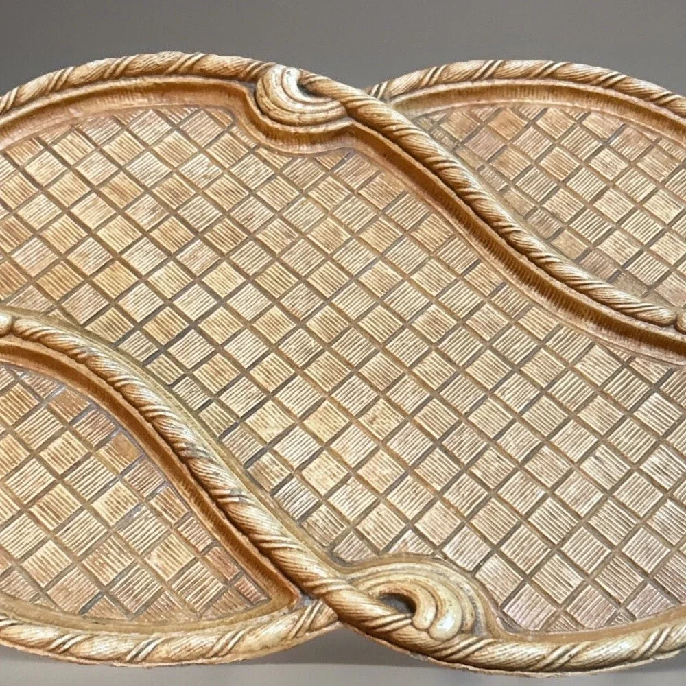 Vintage Multi Products Inc 1947 Syroco Style Trinkets Tray Tassel Rope Tan